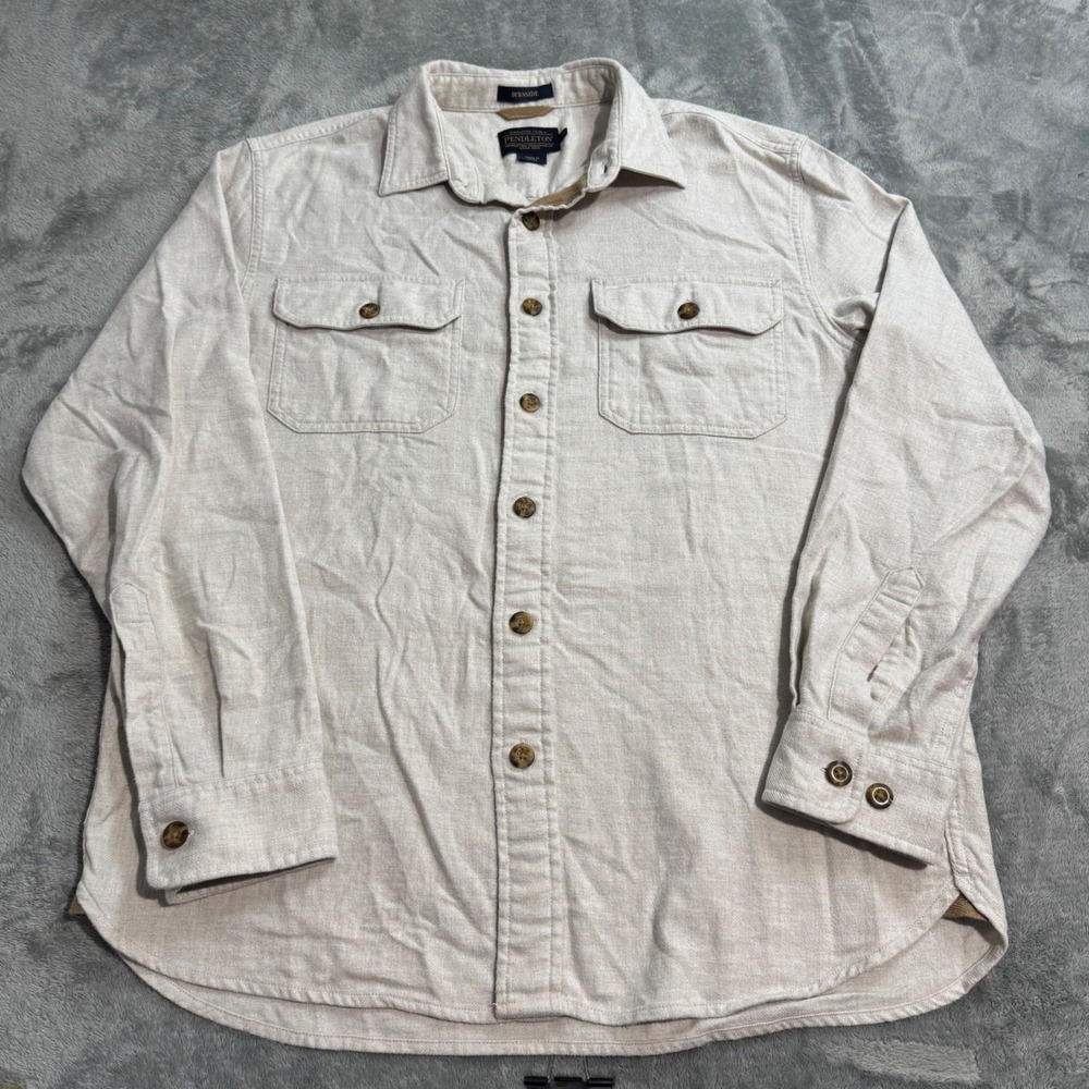 Pendleton Burnside Mens Medium Oatmeal Beige Cotton Flannel Button Down Shirt
